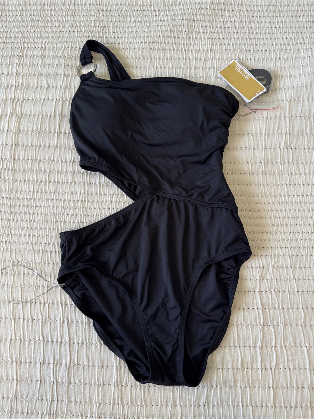 Michael Kors Black One-Shoulder Cutout Kids One-Piece Swimsuit